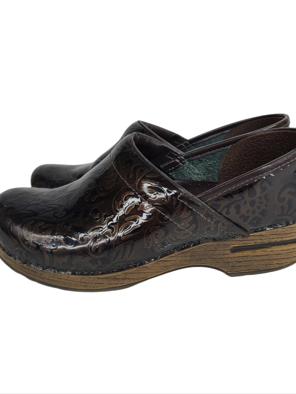 Dansko Professional Brown Paisley Patent Leather Women's Slip-On Clogs Sz 39/8.5